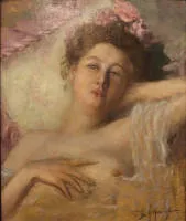 Leopold Schmutzler 1864-1940，发间插花的性感女子