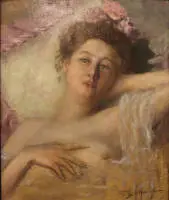 Leopold Schmutzler 1864-1940, senzualna žena s cvijećem u kosi