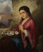 Robert Kemm 1837-1895, Mlada žena s ogrtačem i cvijećem