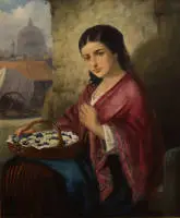 Robert Kemm 1837-1895, Mlada žena s ogrtačem i cvijećem