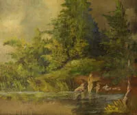 Mathilde Block 1850-1932, tri mlade djevojke kod jezera