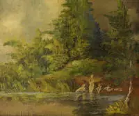 Mathilde Block 1850-1932, tri mlade djevojke kod jezera
