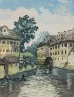 Emil Wänke 1901-aldaar, zicht op een watermolen