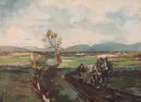 Duitse monogrammist E. M., ploegende boer met paarden
