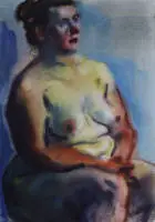Curt Querner 1904-1976, Zittend vrouwelijk naakt naar rechts gericht, handen in de schoot, oeuvrecatalogus