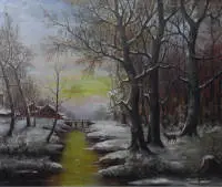 Hensel, Zicht op een besneeuwd winterlandschap met reeën