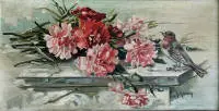 K. Helling, Bloemstilleven met vogel