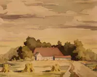 Ernst Frommhold 1879-1955, Podere con covoni di fieno