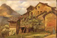 L. Monetu wohl, Maisons devant les montagnes