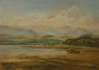 Deutscher Landschaftsmaler des 20. Jh., Landschaft mit See und Berge