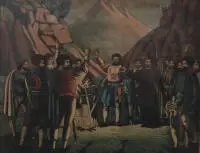 Ingekleurde kopergravure 19e eeuw, Wilhelm Tell, Zwitserland