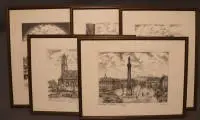 Artista desconocido del siglo XX, vistas urbanas de Darmstadt