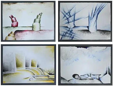 HEINZ DIETER EBERT. 4 x Mischtechnik, Querformat, signiert, 1990er Jahre, ca. 47 x 65 cm.
