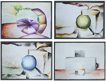 HEINZ DIETER EBERT. 4 x mixed media, tværformat, signeret, 1990'erne, ca. 50 x 65 cm.