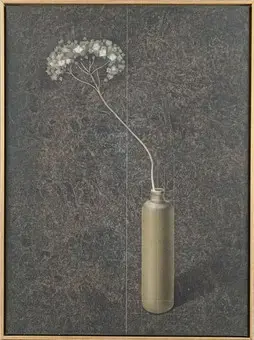 HANKE, ERNST. "Heisser Sommer", 1982, mixed media / lærred monteret på træplade.