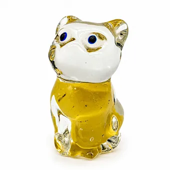 Murano glasfigur kat gul transparent.