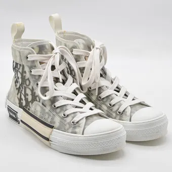 CHRISTIAN DIOR. B23 LEAGUE 高帮运动鞋，DIOR OBLIQUE 帆布白黑配色。