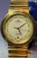 Vintage forgyldt Dugena Yantra armbåndsur, model M074, 70'erne, værk går, papirer vedlagt
