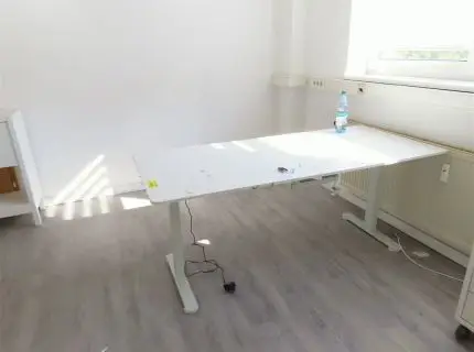 1 scrivania regolabile elettricamente in altezza, con 1 contenitore da ufficio abbinato