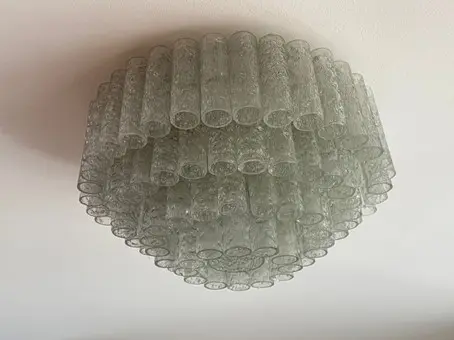 DORIA. Lámpara de techo de mediados de siglo, vidrio, metal, años 1960, Alemania.
