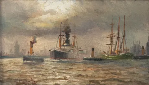 ALFRED JENSEN (1859-1935). Movimenti di navi nel porto di Amburgo.