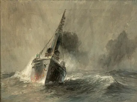 PAUL SCHRECKHAASE (1874-1912). Peschereccio in mare agitato.