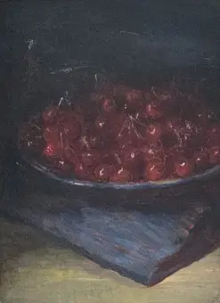 Artist necunoscut (sec. XX), natură statică cu cireșe, ulei pe pânză