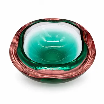 穆拉诺玻璃碗 绿色 洋红色 Lile 1950 - 1960。