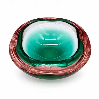 Murano glasskål grøn magenta Lile 1950 - 1960.