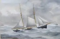 Reuben CHAPPELL OF GOOLE (1870-1940), Rescue of Hamburg Cpt. J. Jungclaus, akvarel, trænger til restaurering, indrammet med glas, rammemål 63 x 78 cm, forsendelse af voluminøs gods