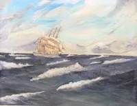 W. Müller '75,暴风雨海上的帆船,油画/亚麻布,需修复,带框,RG 47 x 57厘米