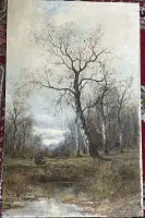 Gertrud Steinbach (1871-?), "Kvasindsamler ved stemmeværket", olie/plade, 73x46 cm