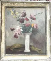 Helmuth WESTHOFF (1891-1977) "Blomster i vase" olje/plate, skisse på baksiden, innrammet, ramme 68x58 cm