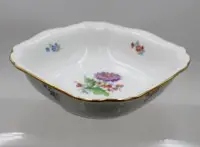 Skål, Meissen, sverdmerke, dekor «Bunte Blume», fin blomstermaling og gullkant, 1. sortering, H-6cm D-20cm