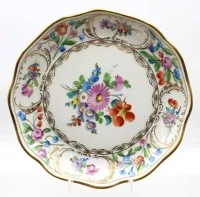 装饰盘，花卉图案和装饰金边，Potschappel，直径 22 厘米
