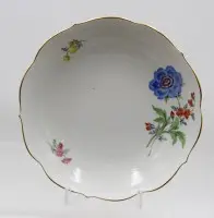 Bol, Meissen, marcă săbii încrucișate, decor „Bunte Blume“, pictură fină cu flori și margine aurie, 2 linii de șlefuire