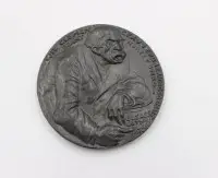 medalie satirică din bronz turnat, Karl Goetz, 1918, diametru cca 5,5 cm