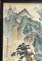 Chines. Bild, wohl Lithografie??, ungeöffnet, gerahmt/Glas, RG 65x48 cm