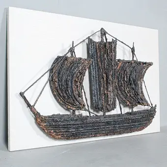 Artiste inconnu. Relief brutaliste 'Schiff', métal