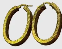 一对925银镀金椭圆耳环，带回纹浮雕，4x2.5厘米，8.03克