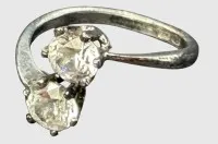 Sølvring 925, 2 klare steiner, str. ca. 56, 2,9 g