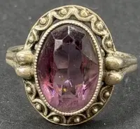 Gammel sølvring 925, violet sten, str. 51, 4 g