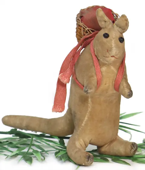 STEIFF – rare coussin à épingles kangourou avec hotte