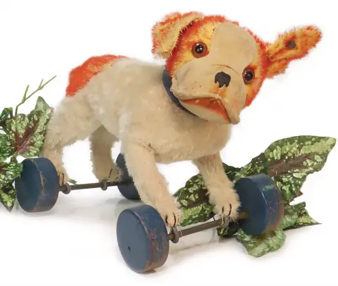 STEIFF – rare Bully sur roues excentriques en bois bleu