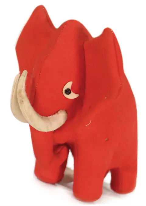 STEIFF – zeldzame kersrode Steiff vilten olifant