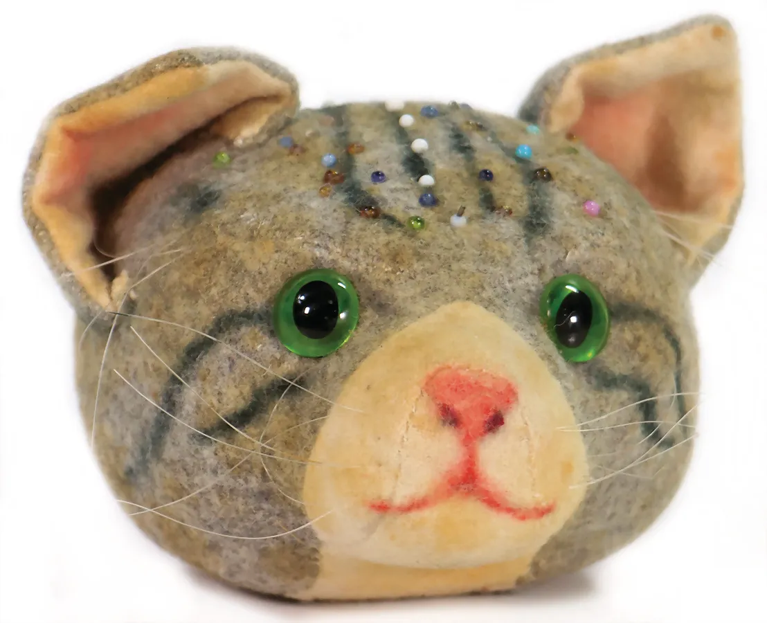 STEIFF – zeldzame ruwe-stof kattenkop van Steiff
