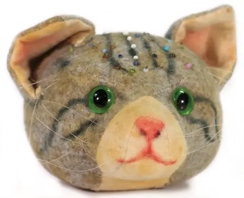 STEIFF – zeldzame ruwe-stof kattenkop van Steiff