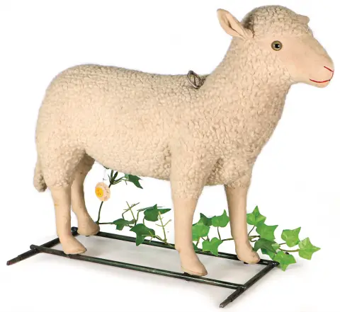 Steiff – agneau sur support pour roulettes