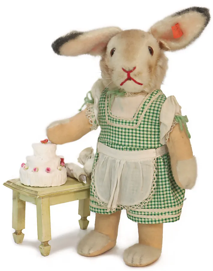 STEIFF – Pupphas in zeldzame groen geruite traditionele outfit