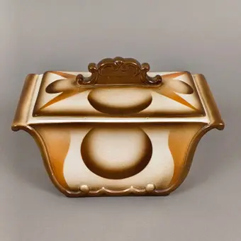 装饰艺术风格带盖盒 - Roessler，德国，1920/30年代，陶瓷。